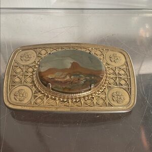 Vintage Gold Belt Buckle with Stone Inlay